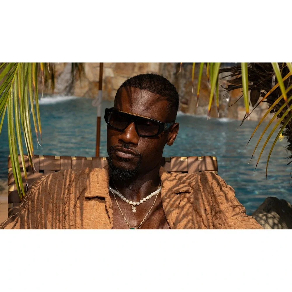 NIOB 9FIVE X01 Black Sunglasses Gold Trim Square Flat Top Mens Womens UV Protect